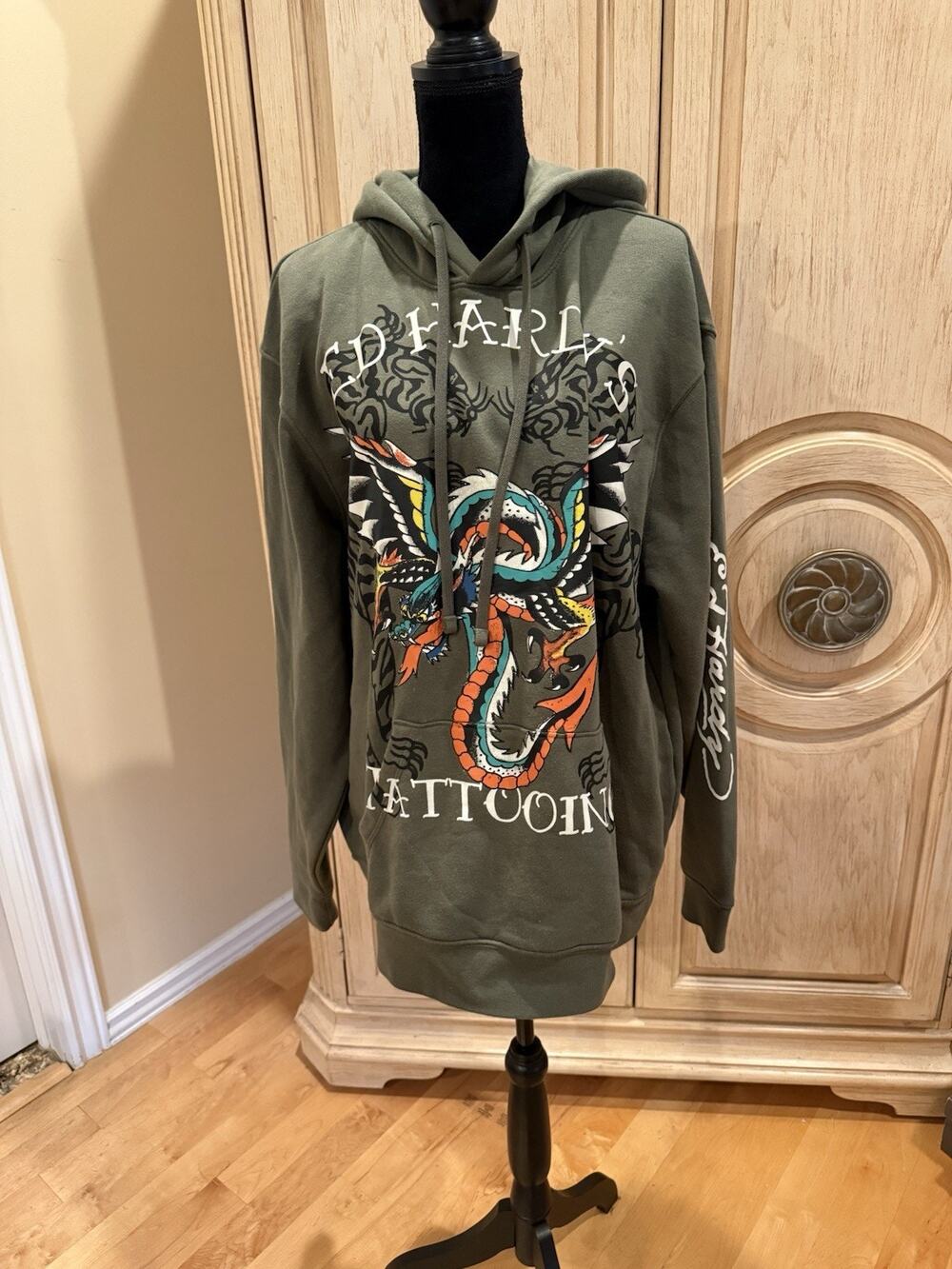 Ed Hardy Green Dragon Hoodie Men’s Size XXLarge Nwt